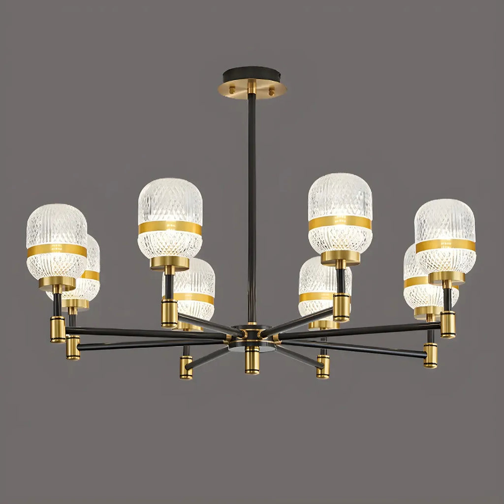 Lustre Sputnik moderne en verre prismatique noir et or
