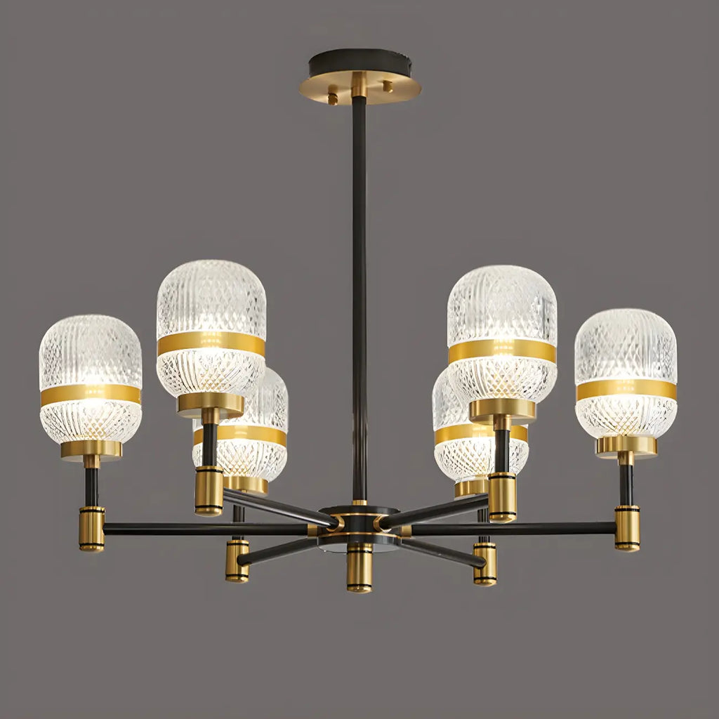 Lustre Sputnik moderne en verre prismatique noir et or