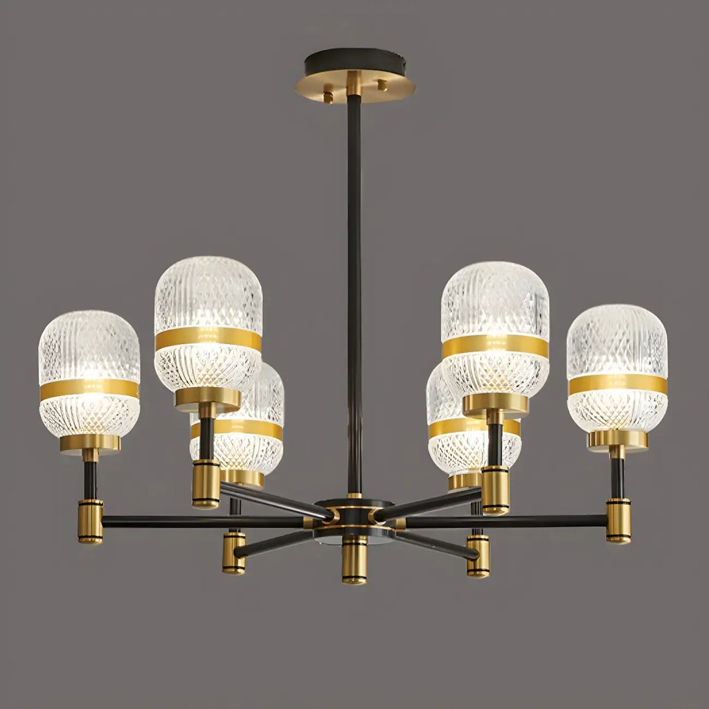Lustre Sputnik moderne en verre prismatique noir et or