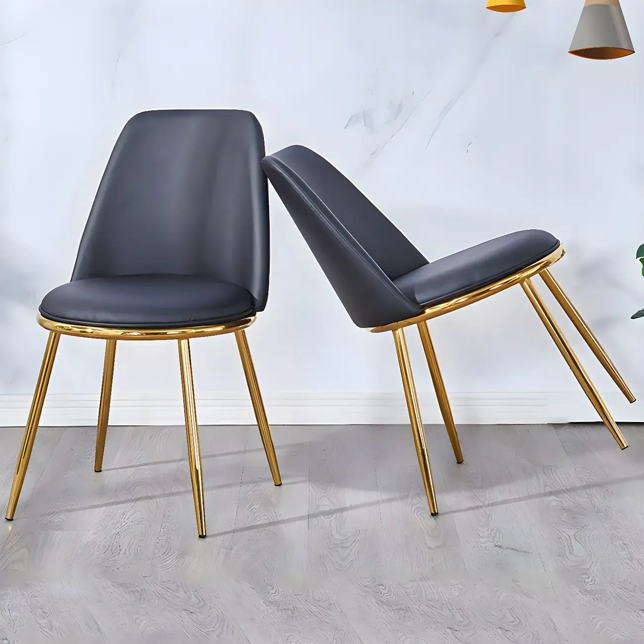 Chaises de salle à manger glamour scandinaves en cuir sans accoudoirs, structure en métal