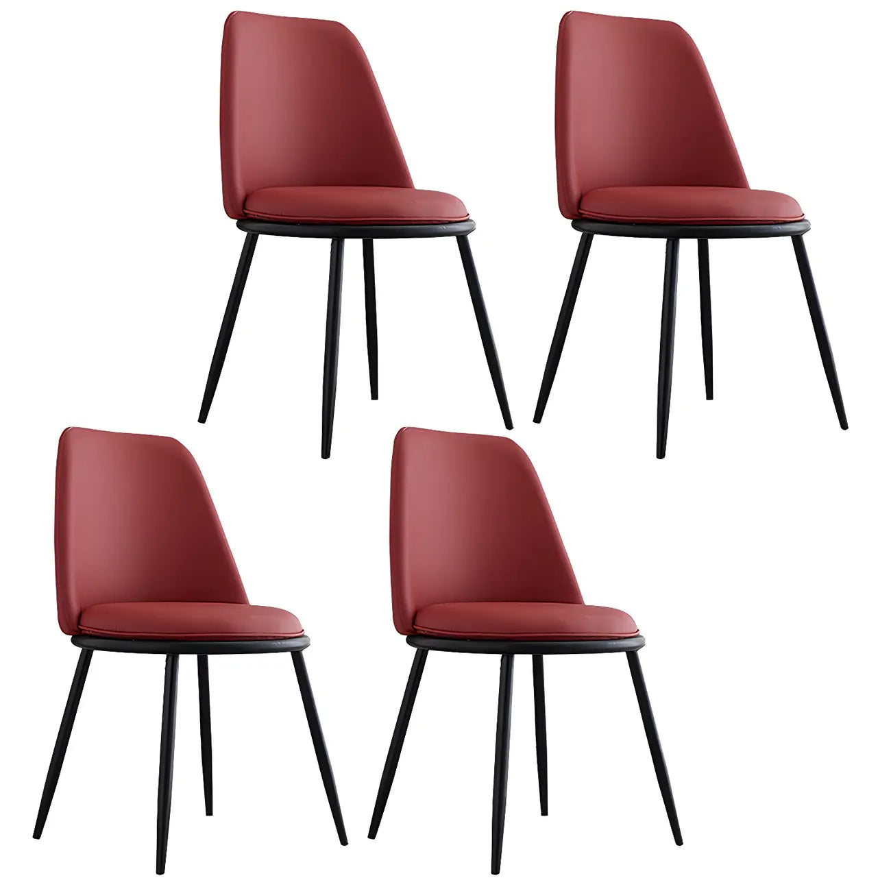 Chaises de salle à manger glamour scandinaves en cuir sans accoudoirs, structure en métal
