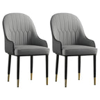 Chaise de salle à manger contemporaine en cuir avec accoudoirs et dossier incurvé