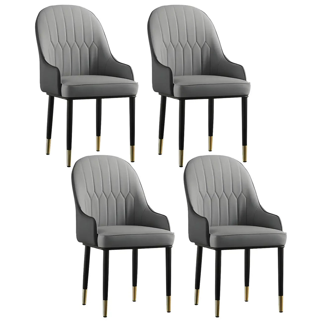 Chaise de salle à manger contemporaine en cuir avec accoudoirs et dossier incurvé