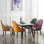 Chaise de salle à manger contemporaine en cuir avec accoudoirs et dossier incurvé