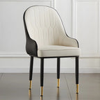 Chaise de salle à manger contemporaine en cuir avec accoudoirs et dossier incurvé