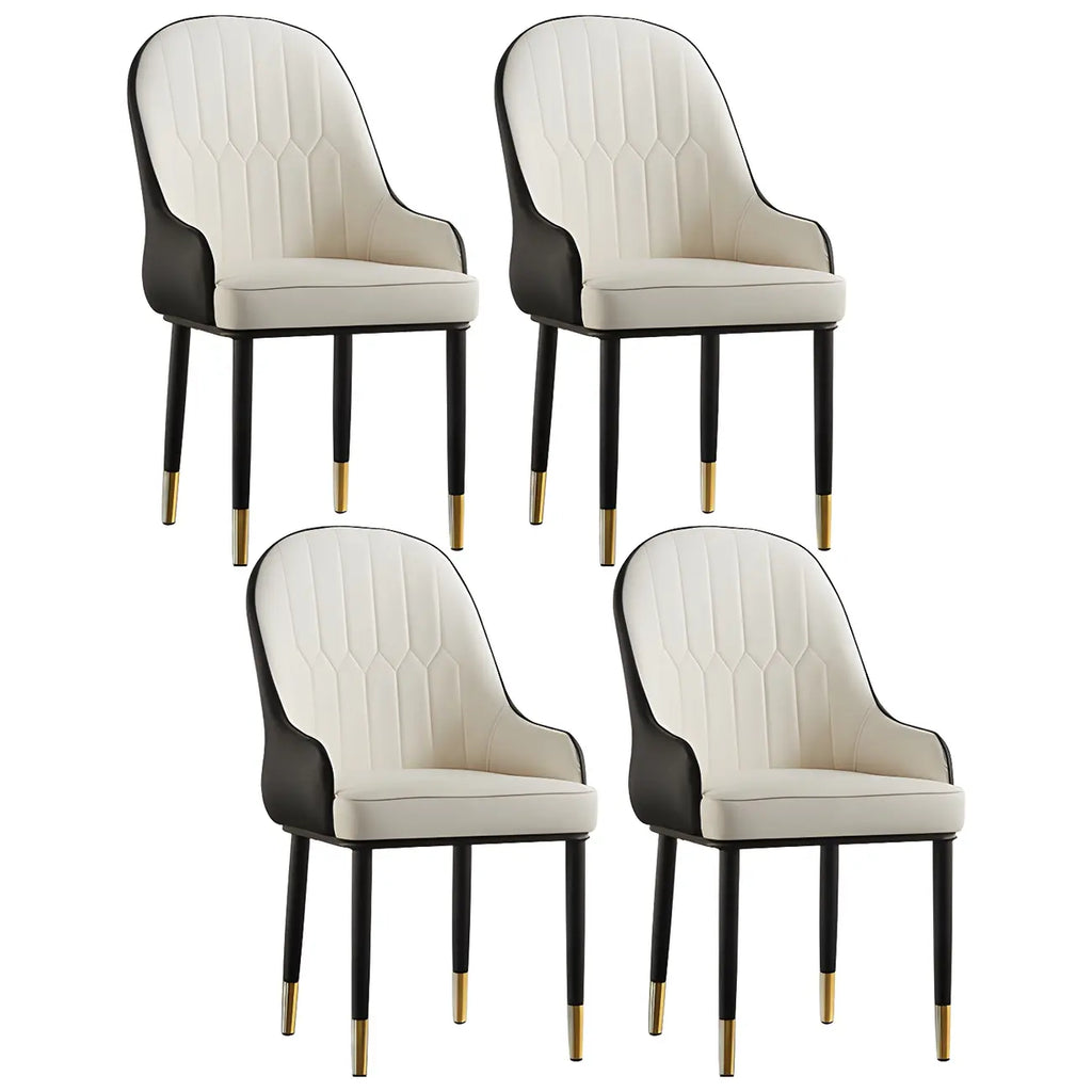 Chaise de salle à manger contemporaine en cuir avec accoudoirs et dossier incurvé