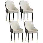 Chaise de salle à manger contemporaine en cuir avec accoudoirs et dossier incurvé