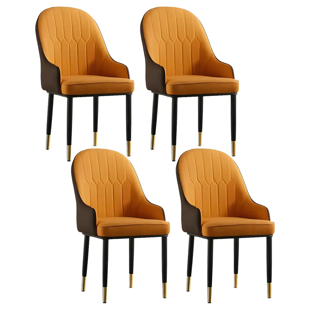 Chaise de salle à manger contemporaine en cuir avec accoudoirs et dossier incurvé