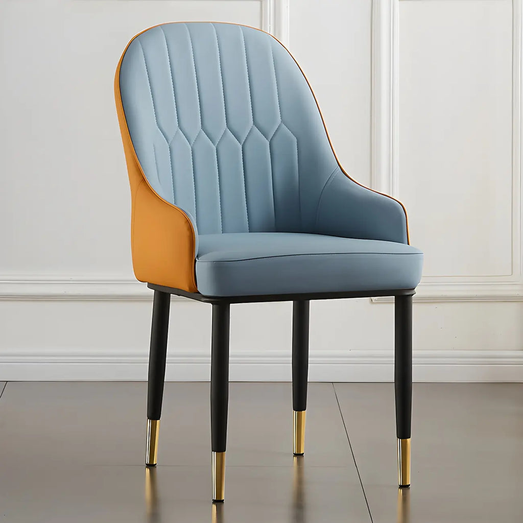 Chaise de salle à manger contemporaine en cuir avec accoudoirs et dossier incurvé