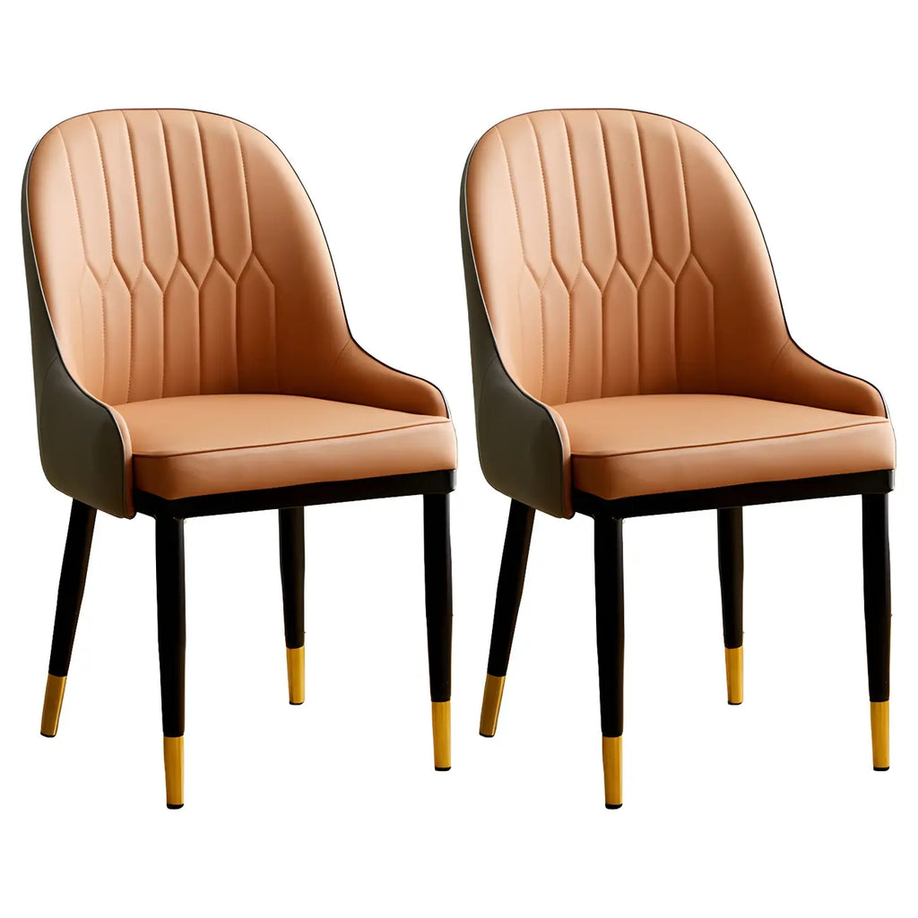 Chaise de salle à manger contemporaine en cuir avec accoudoirs et dossier incurvé