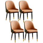 Chaise de salle à manger contemporaine en cuir avec accoudoirs et dossier incurvé