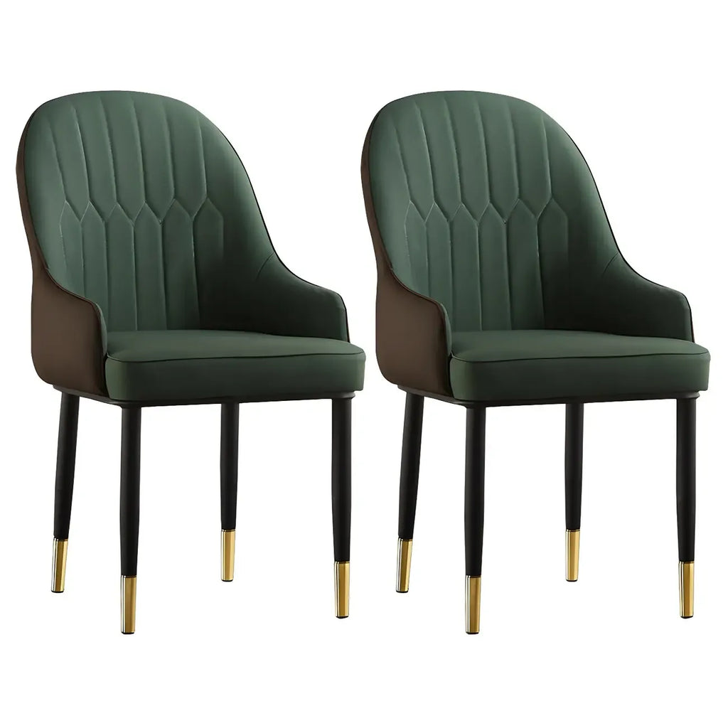 Chaise de salle à manger contemporaine en cuir avec accoudoirs et dossier incurvé