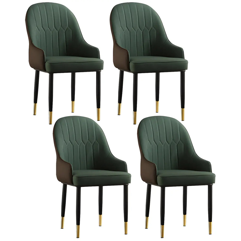 Chaise de salle à manger contemporaine en cuir avec accoudoirs et dossier incurvé