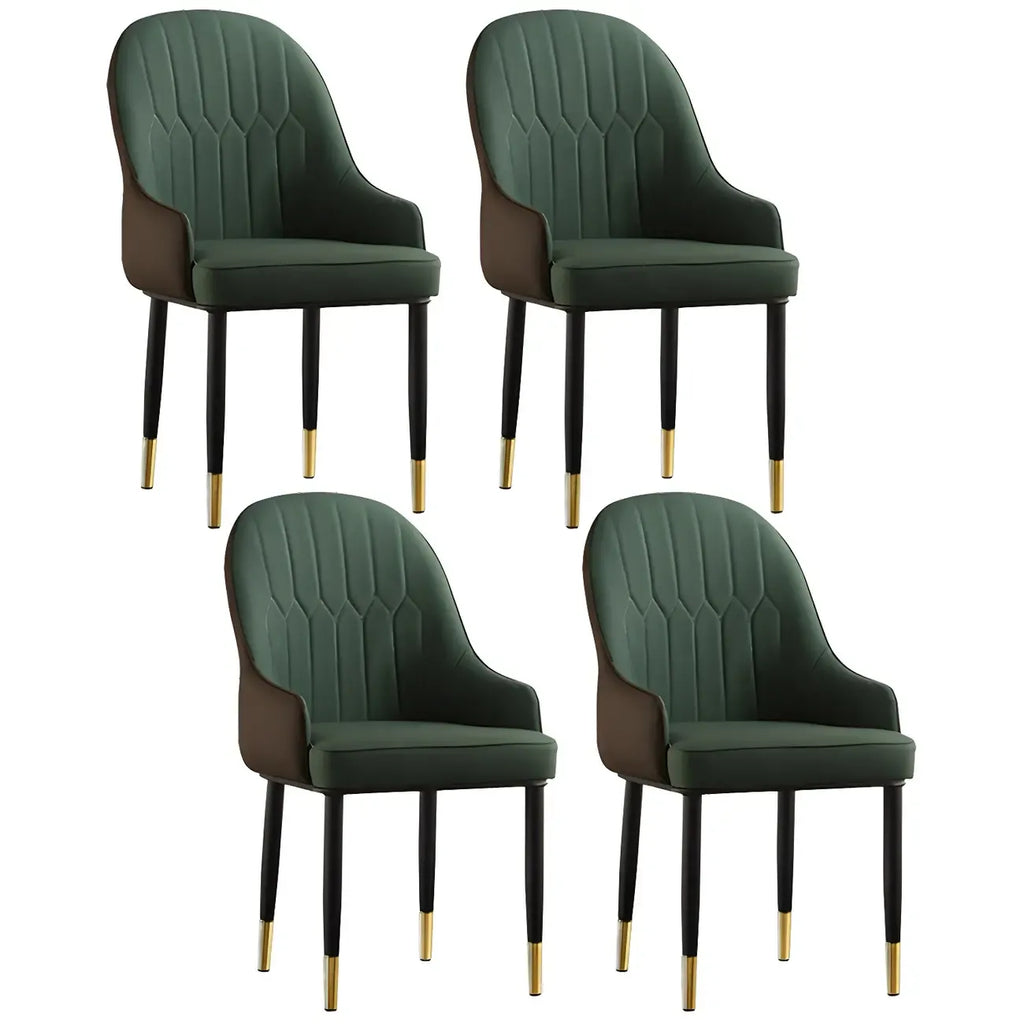 Chaise de salle à manger contemporaine en cuir avec accoudoirs et dossier incurvé