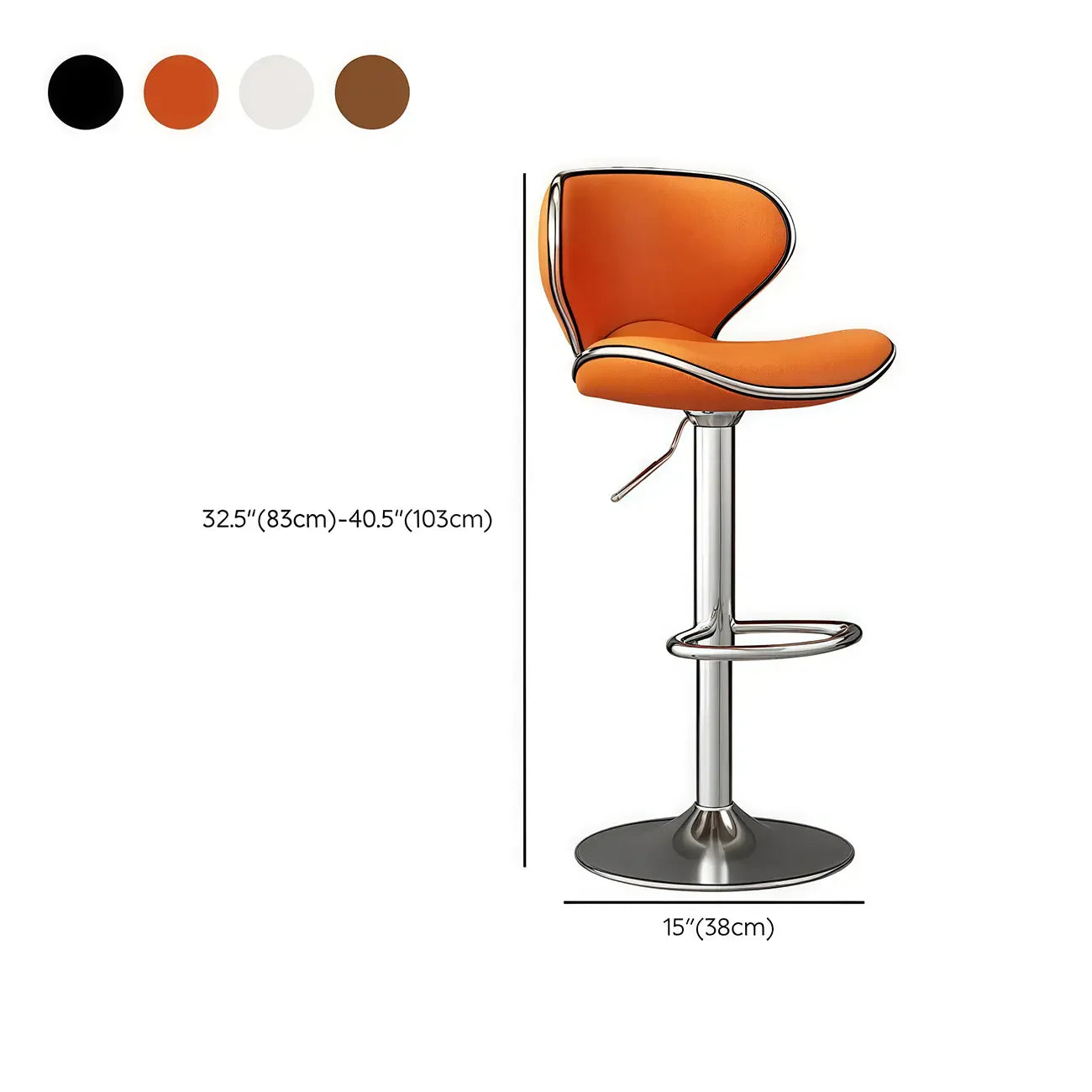 Tabouret de bar pivotant et réglable avec selle rembourrée en cuir