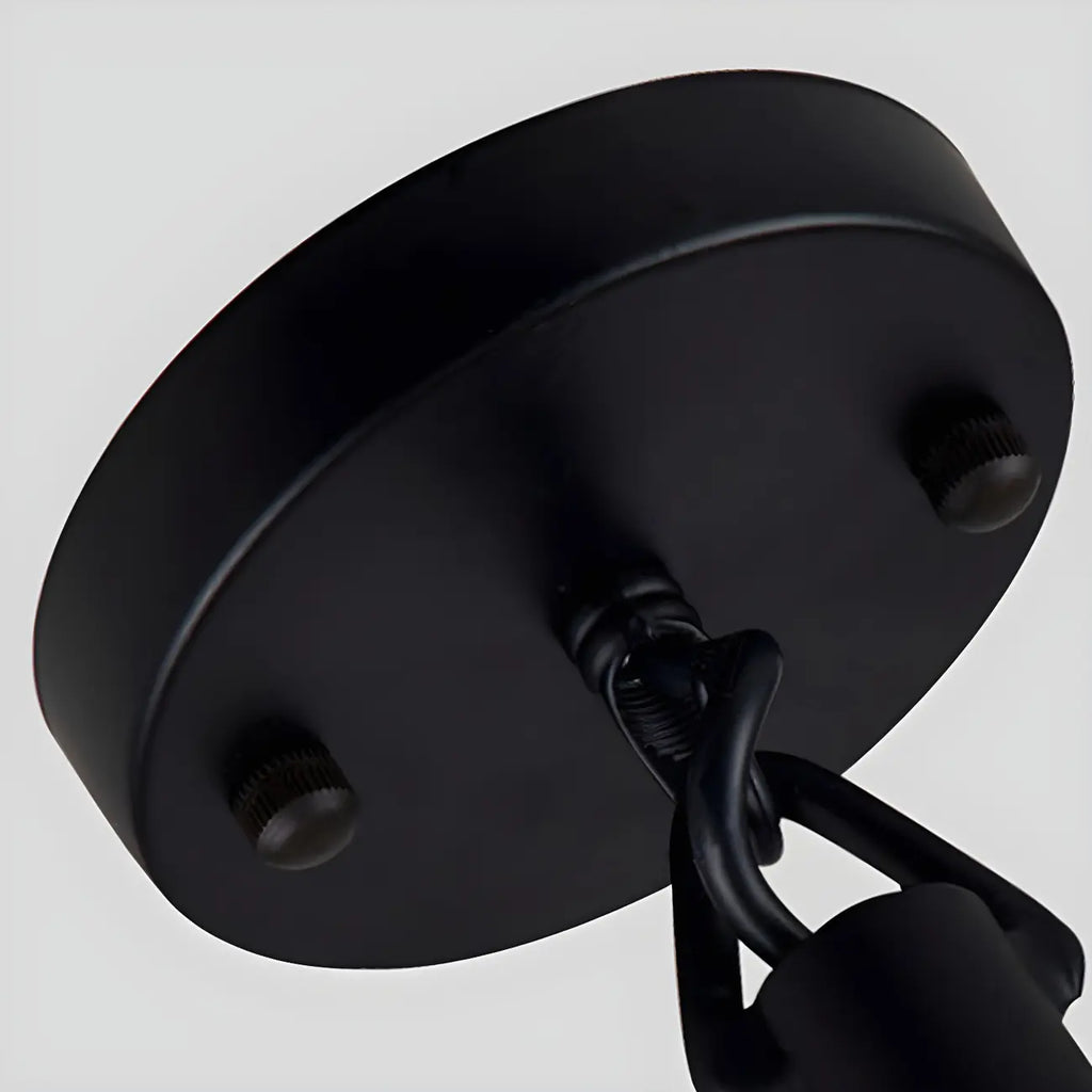 Suspension industrielle en rotin, métal noir et corde de chanvre