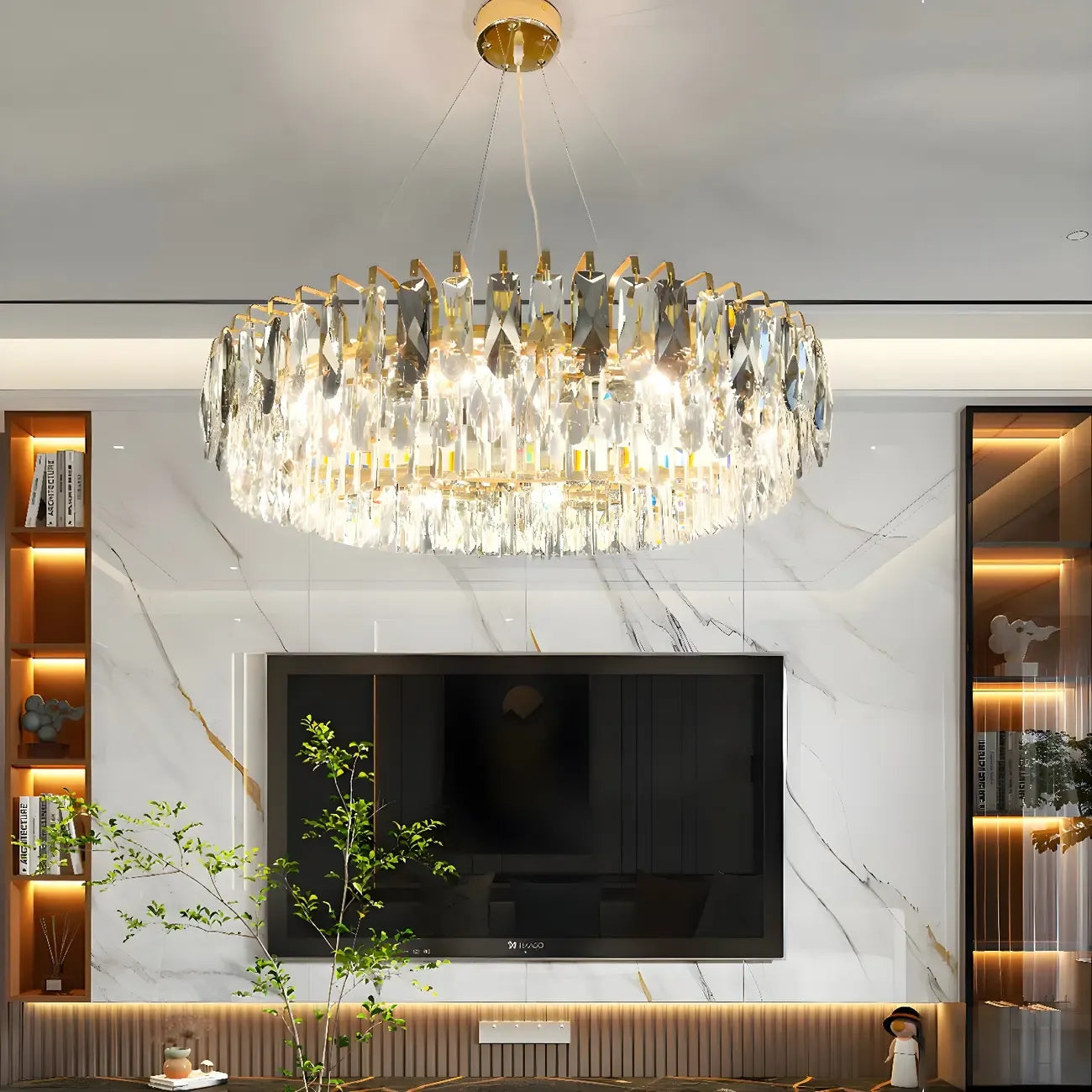 Lustre ovale moderne et élégant en cristal clair