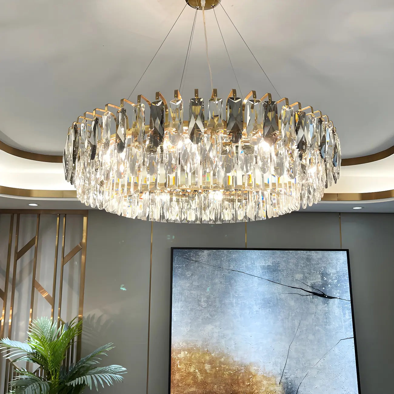 Lustre ovale moderne et élégant en cristal clair