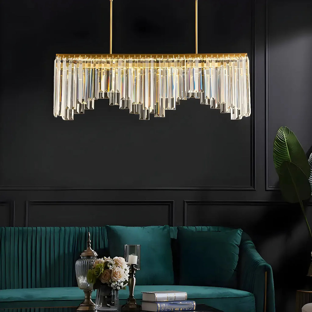 Lustre géométrique en cristal doré pour salle à manger