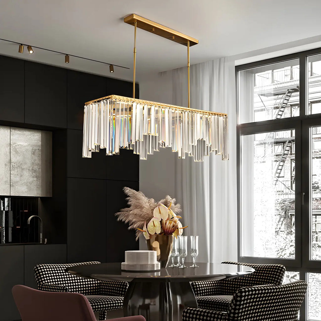 Lustre géométrique en cristal doré pour salle à manger