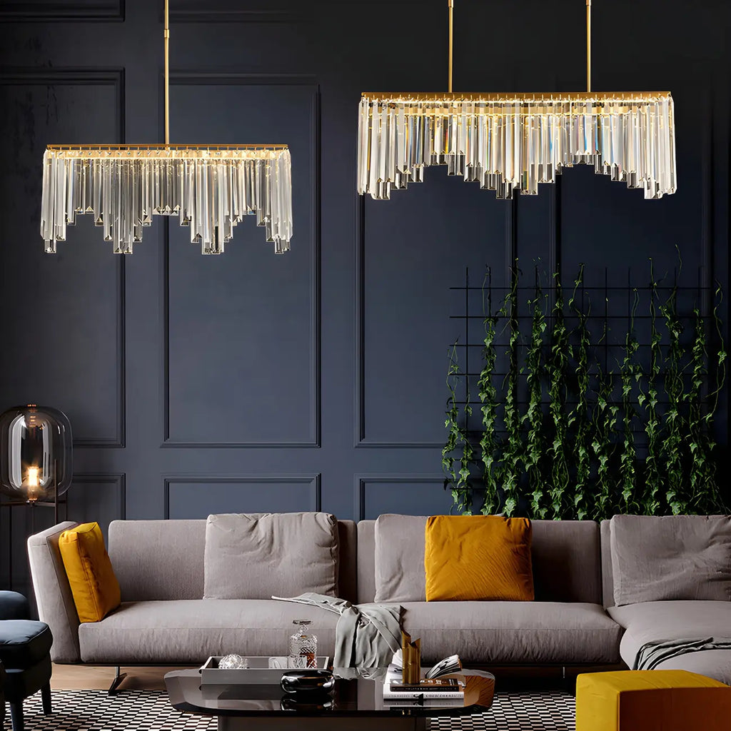 Lustre géométrique en cristal doré pour salle à manger