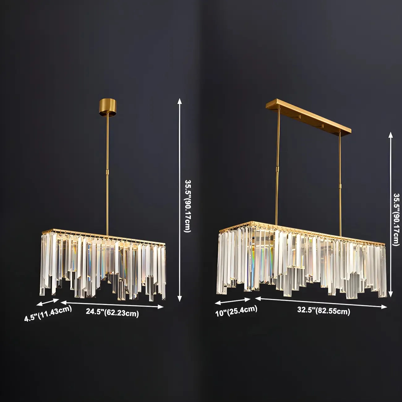 Lustre géométrique en cristal doré pour salle à manger