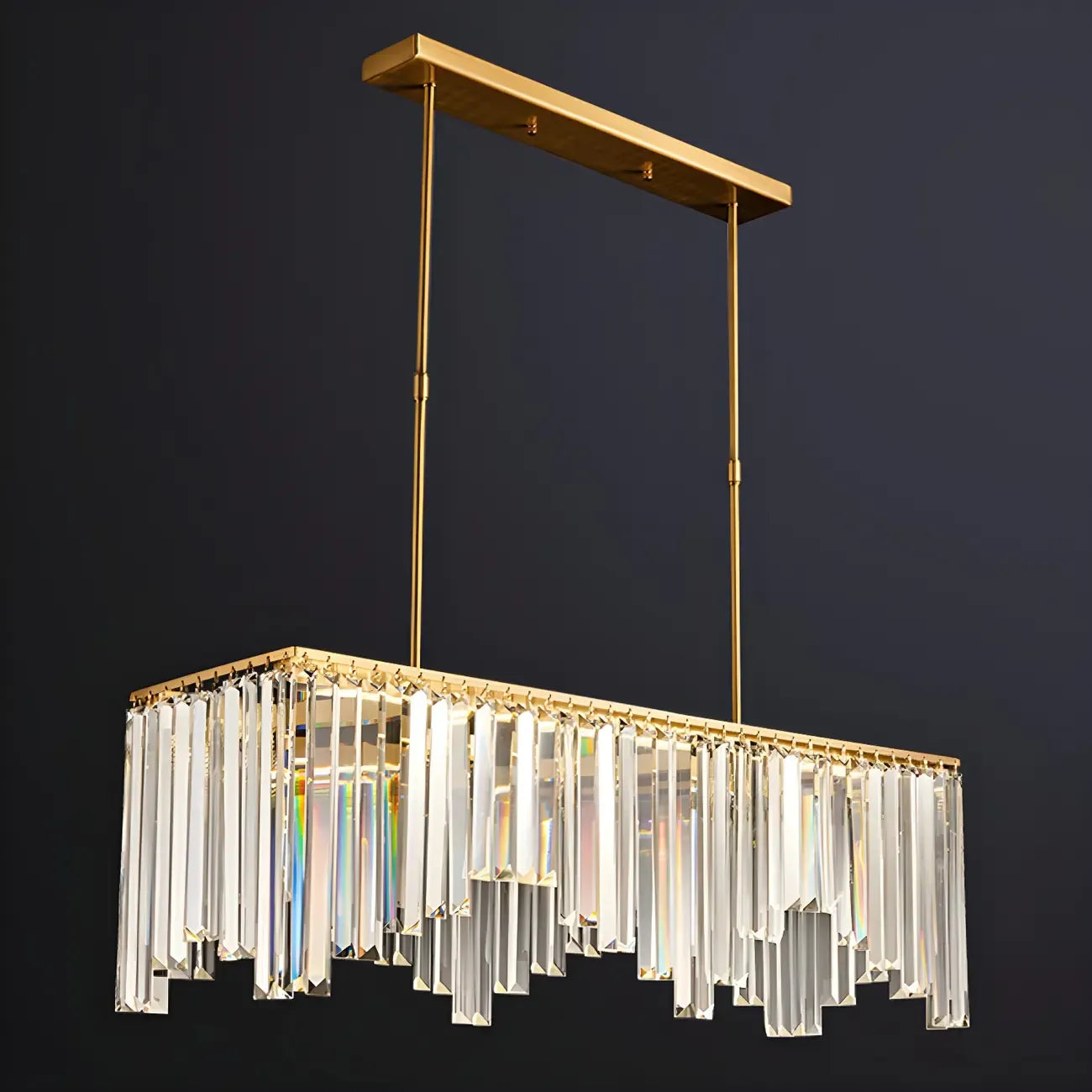 Lustre géométrique en cristal doré pour salle à manger