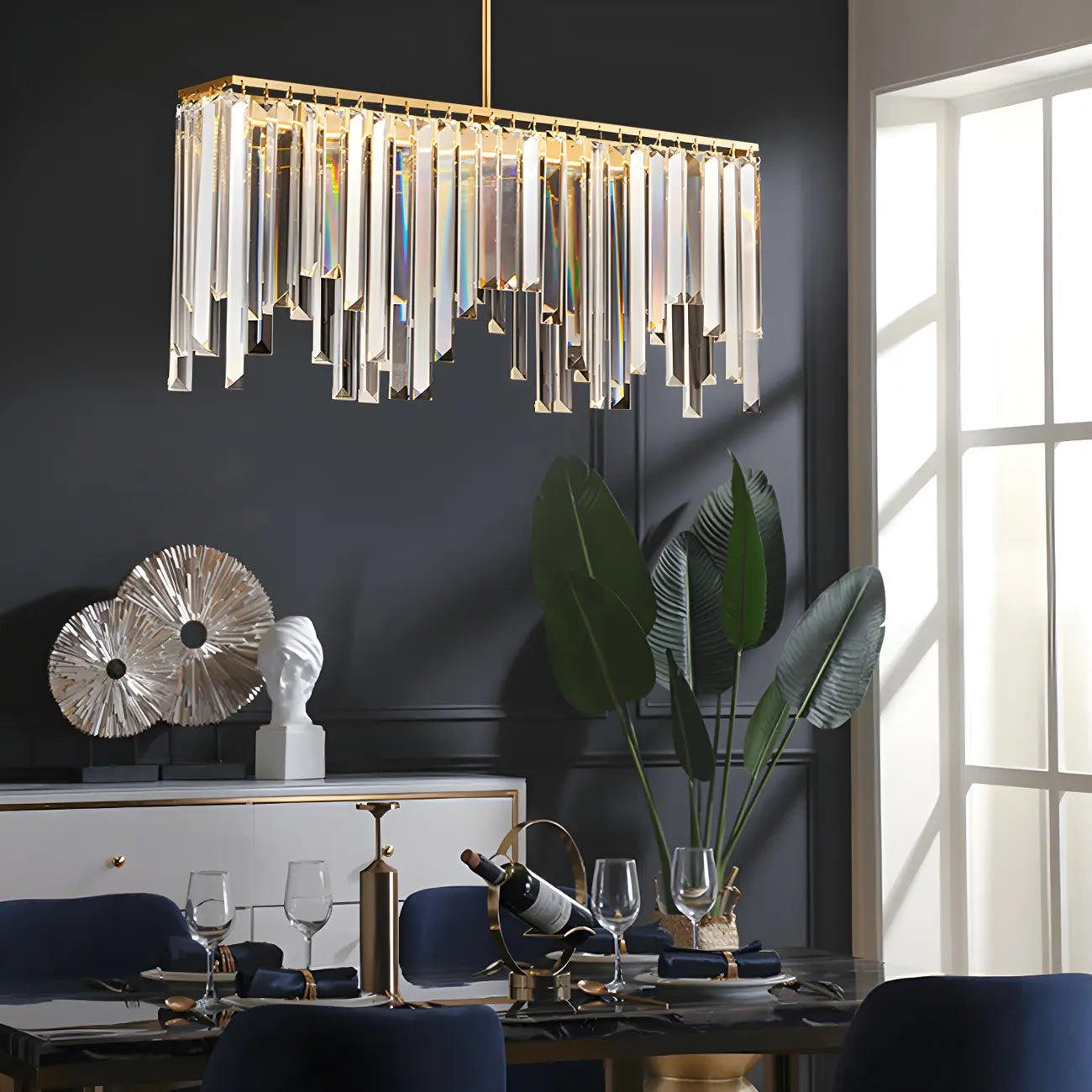 Lustre géométrique en cristal doré pour salle à manger