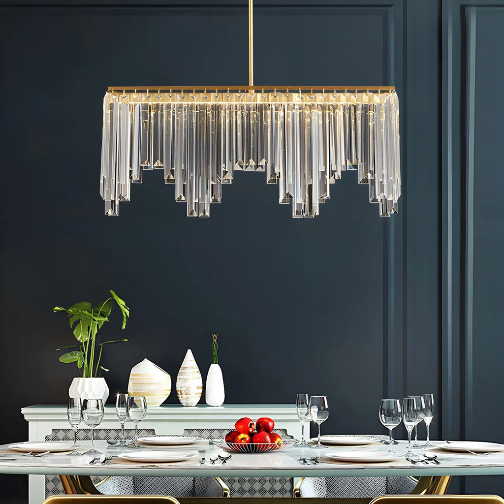 Lustre géométrique en cristal doré pour salle à manger
