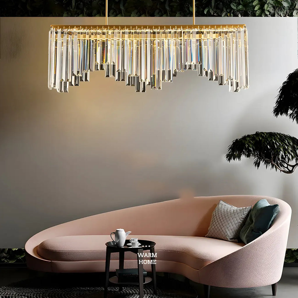 Lustre géométrique en cristal doré pour salle à manger