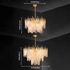 Lustre élégant en laiton et verre côtelé à plusieurs niveaux
