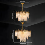 Lustre élégant en laiton et verre côtelé à plusieurs niveaux