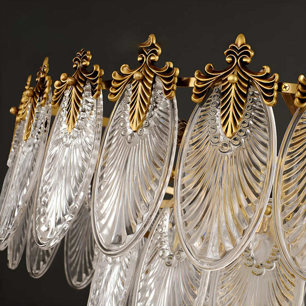 Lustre élégant en laiton et verre côtelé à plusieurs niveaux