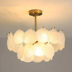 Lampadario in vetro a strati smerlato regolabile, elegante e unico, color oro