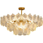 Lampadario in vetro a strati smerlato regolabile, elegante e unico, color oro