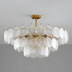 Lampadario in vetro a strati smerlato regolabile, elegante e unico, color oro