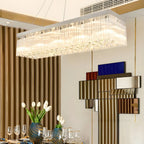 Lustre rectangulaire moderne en cristal argenté pour îlot central