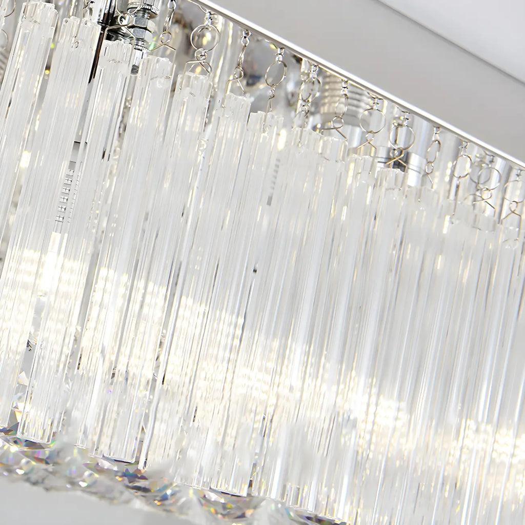 Lustre rectangulaire moderne en cristal argenté pour îlot central