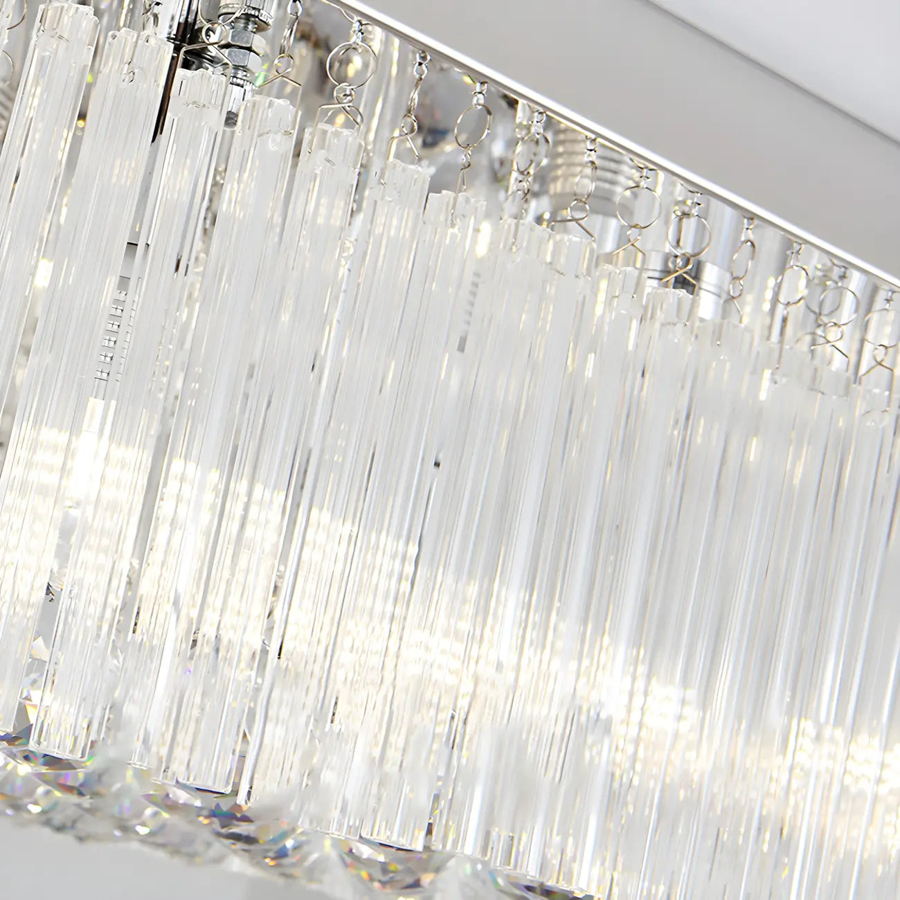 Lustre rectangulaire moderne en cristal argenté pour îlot central