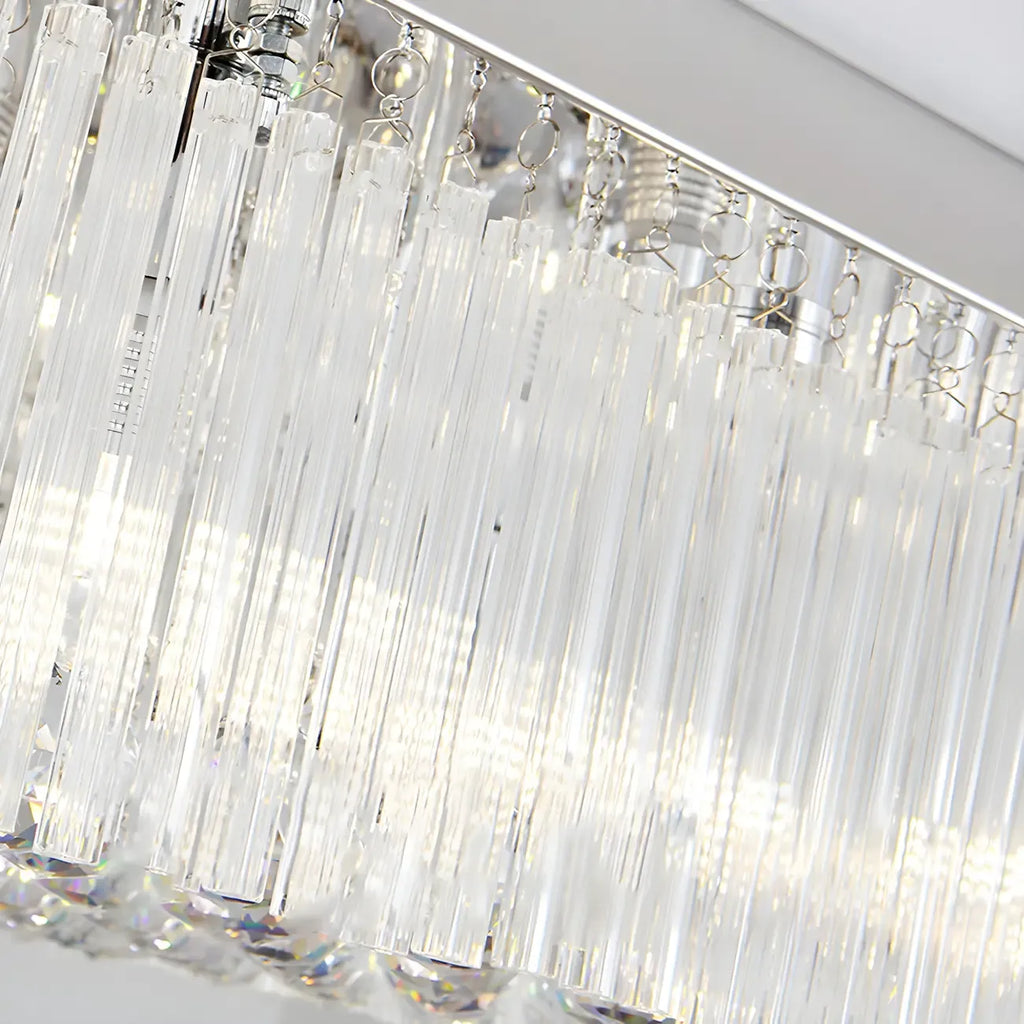 Lustre rectangulaire moderne en cristal argenté pour îlot central