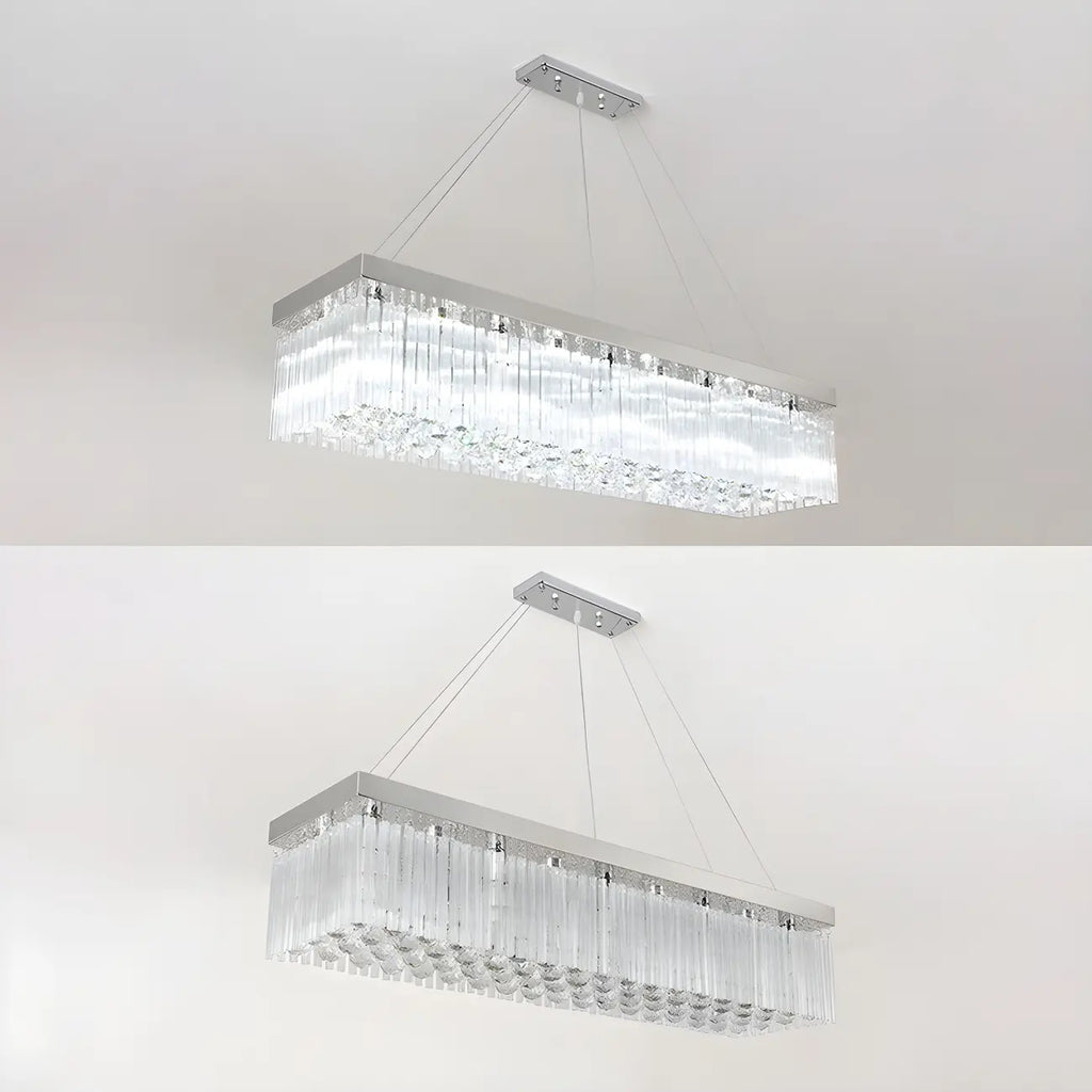 Lustre rectangulaire moderne en cristal argenté pour îlot central