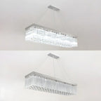 Lustre rectangulaire moderne en cristal argenté pour îlot central