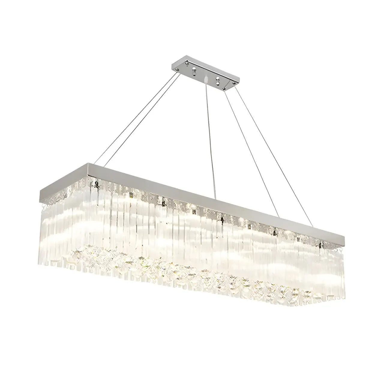Lustre rectangulaire moderne en cristal argenté pour îlot central