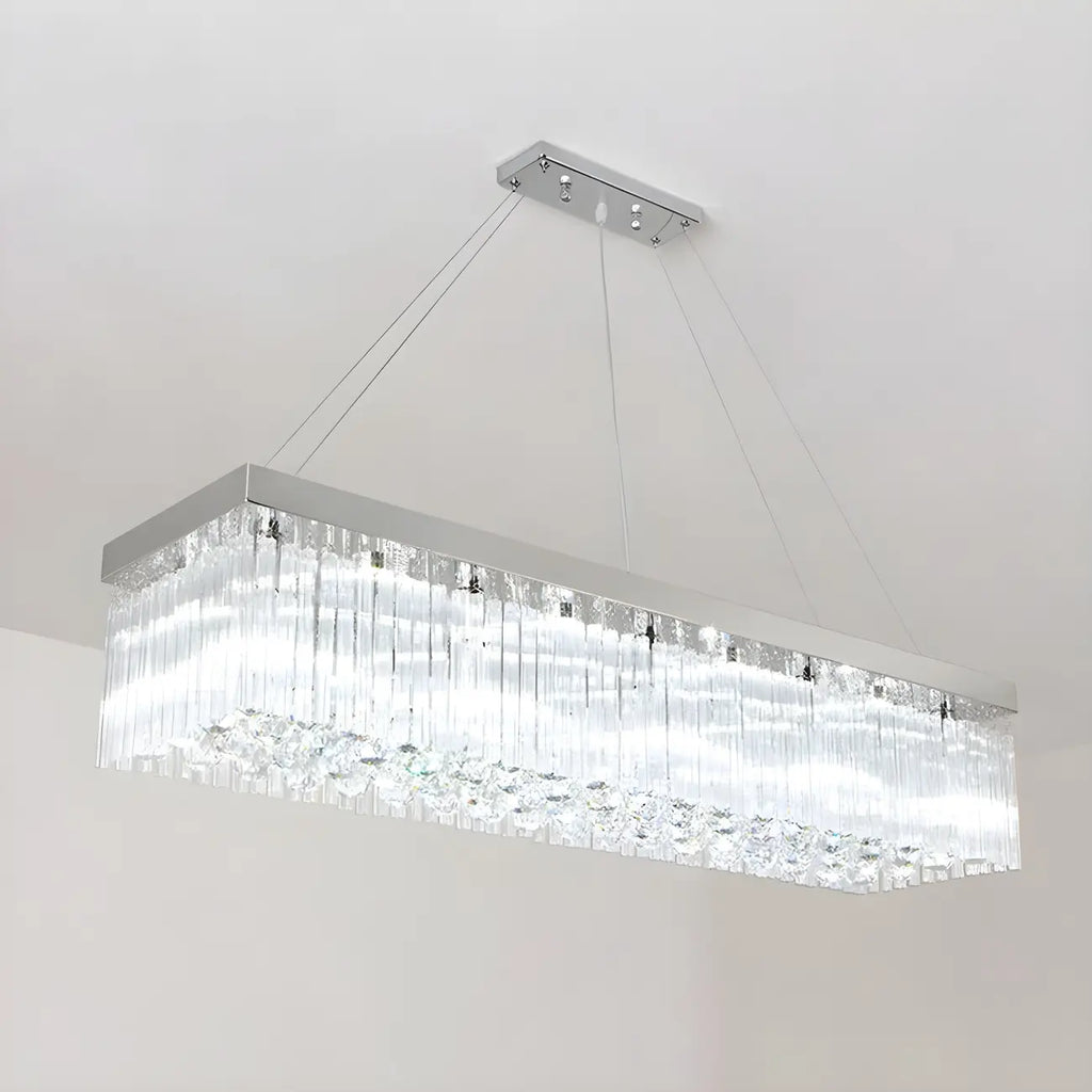Lustre rectangulaire moderne en cristal argenté pour îlot central