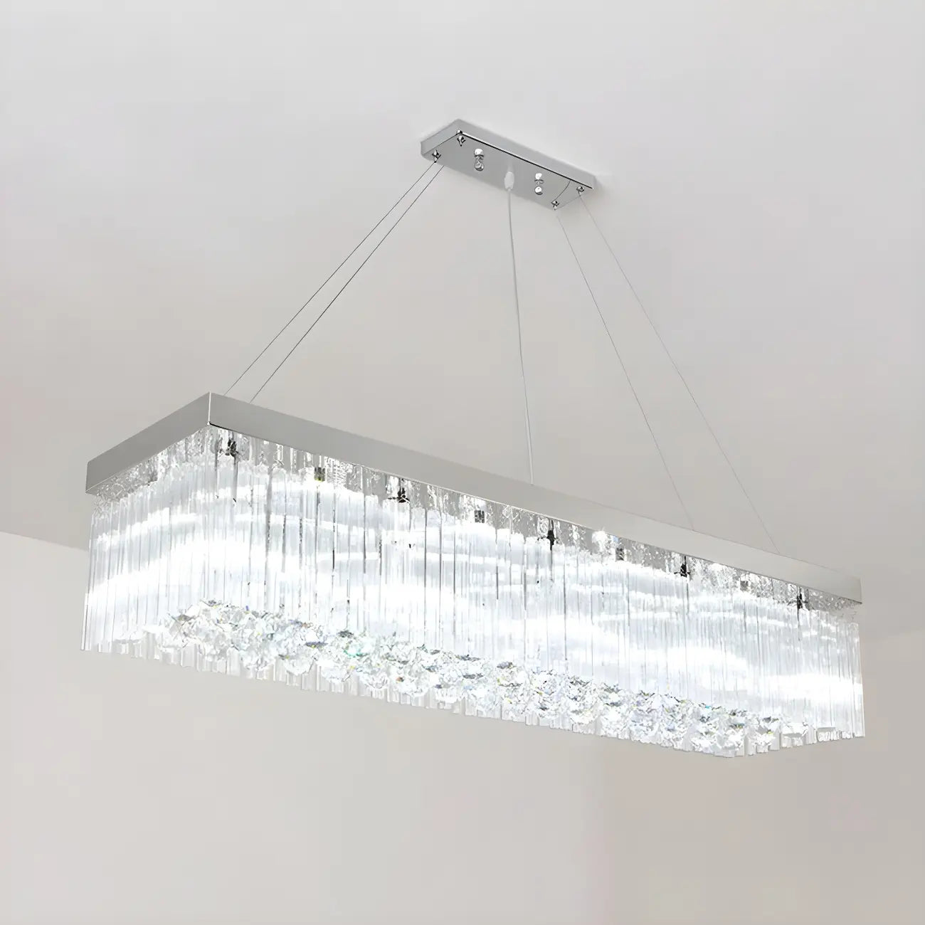 Lustre rectangulaire moderne en cristal argenté pour îlot central