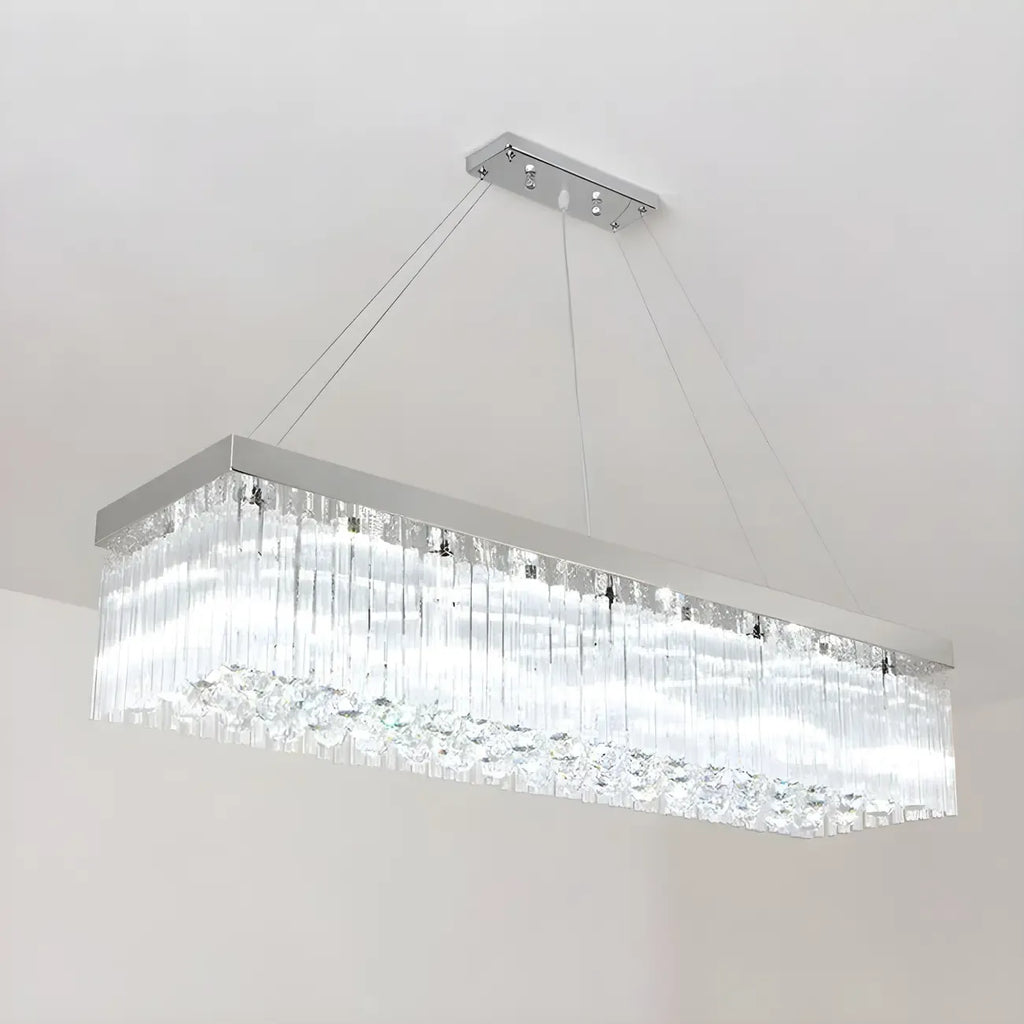 Lustre rectangulaire moderne en cristal argenté pour îlot central