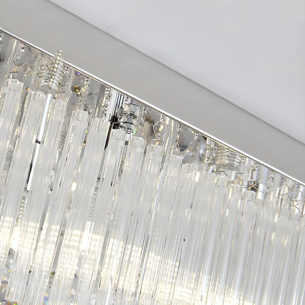 Lustre rectangulaire moderne en cristal argenté pour îlot central