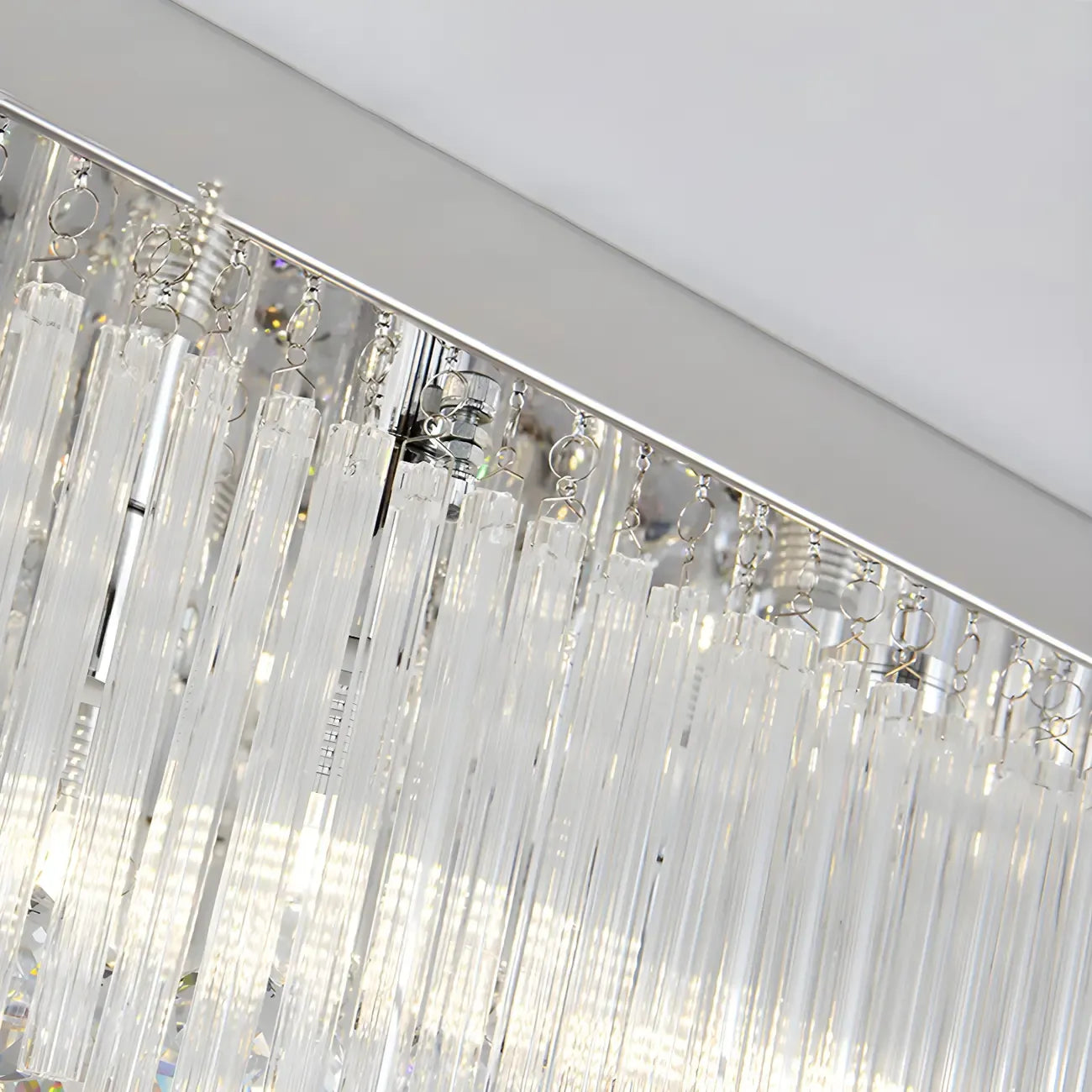 Lustre rectangulaire moderne en cristal argenté pour îlot central
