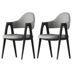 Chaise de salle à manger moderne en cuir avec dossier incurvé et accoudoirs ouverts