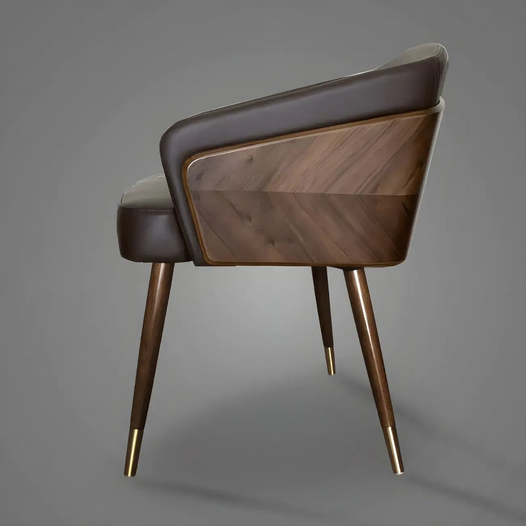 Chaise de salle à manger moderne avec accoudoirs, similicuir et bois, dossier bas